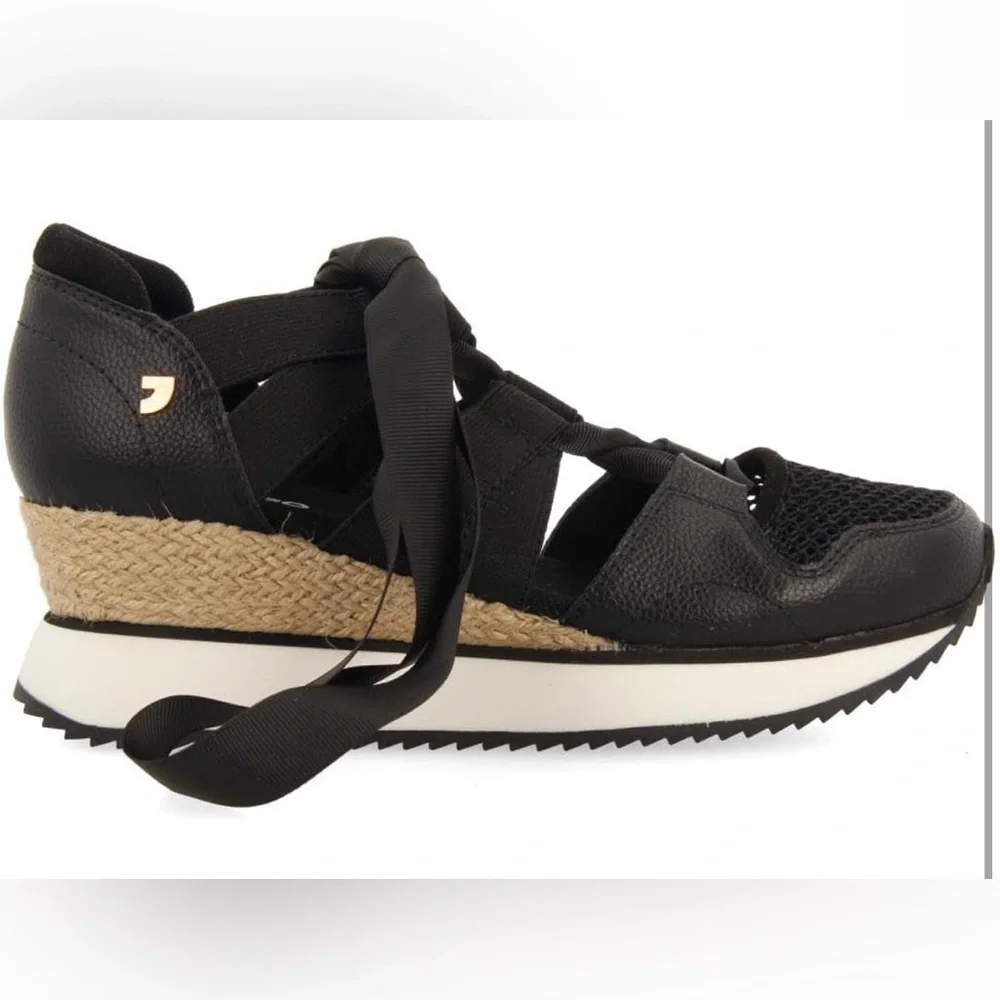 Gioseppo Black Sport Wedge Sneakers with Ribbon Straps Sizes 7.5 & 9.5